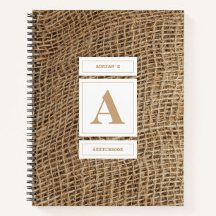 Rustic Burlap Monogram Initial Sketchbook Notebook