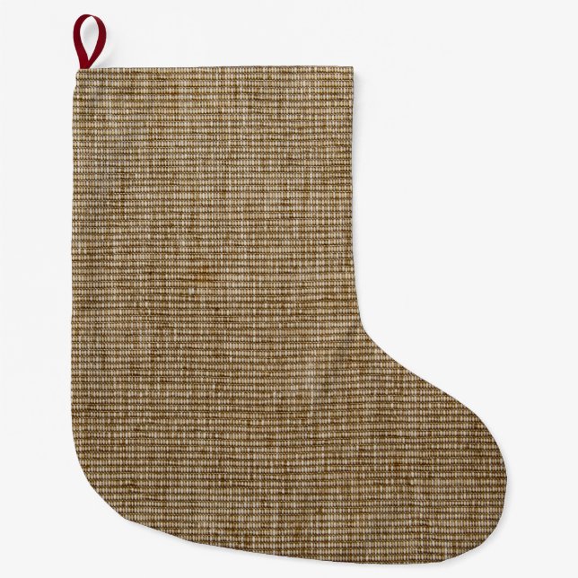 Rustic Burlap Nature Pattern Christmas Stocking (Front)