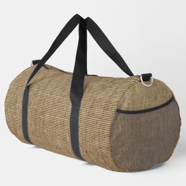 rustic burlap nature pattern duffle bag (Right Corner)