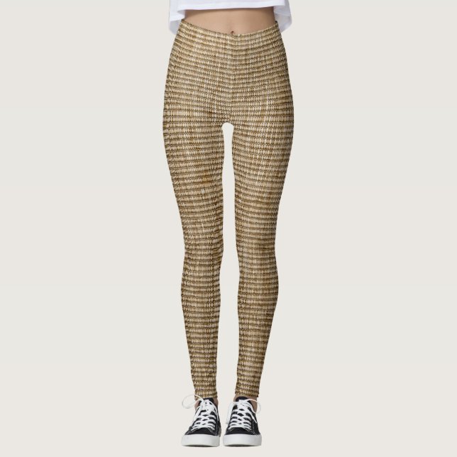 Rustic Burlap Nature Pattern Leggings – Earthy  (Front)
