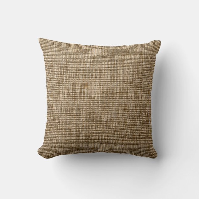 Rustic Burlap Nature Pattern Throw Pillow – Earthy (Front)