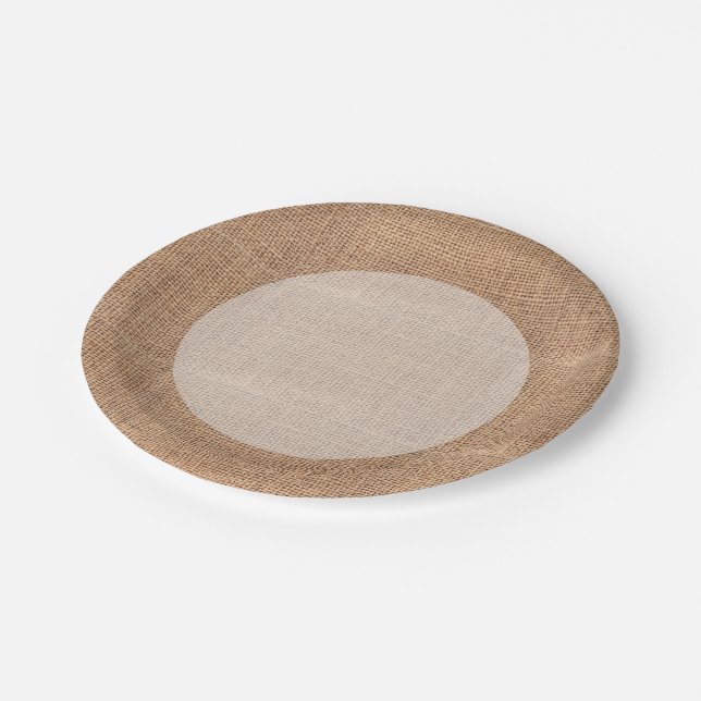 Rustic Burlap Paper Plate (Angled)