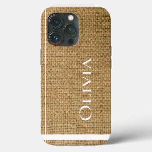 Rustic Burlap Personalised Cute Simple iPhone 13 Pro Case