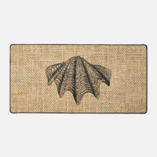 Rustic Burlap Photo Image Seashells Design Desk Mat