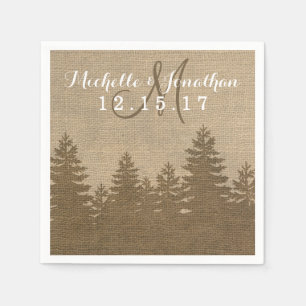 Rustic Burlap Pine Trees Winter Wedding Napkin