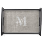 Rustic Burlap Print Monogram Family Name Wood