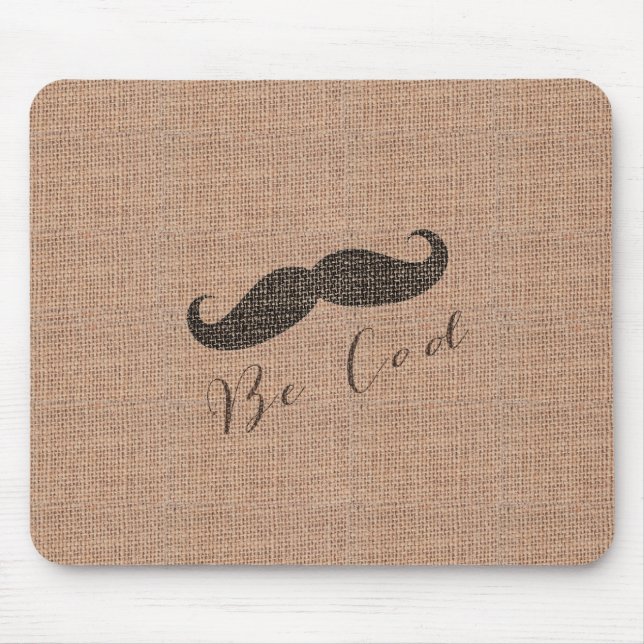 Rustic Burlap Print & Moustache Mouse Pad (Front)