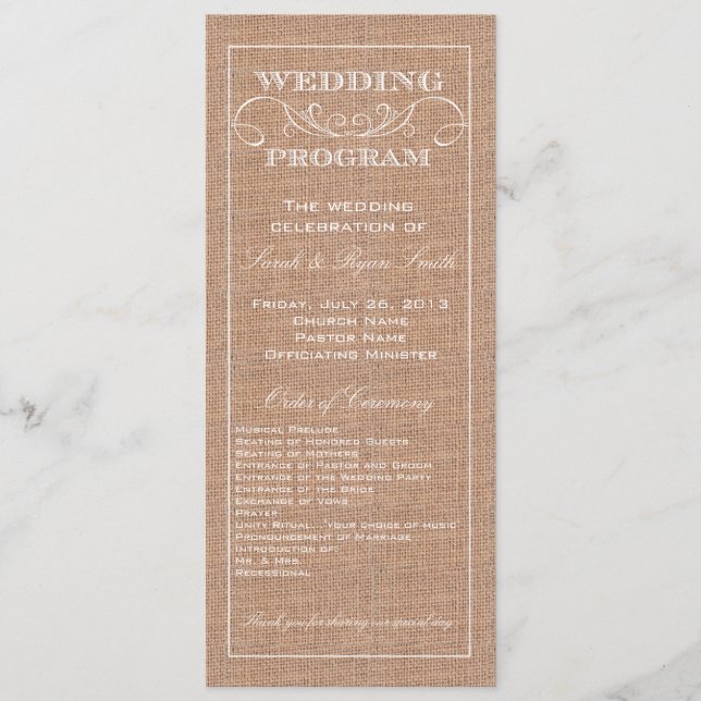 Rustic Burlap Print Wedding Program Programme (Front)