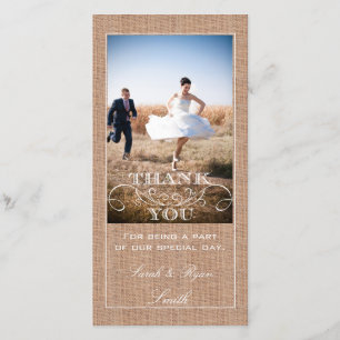 Rustic Burlap Print Wedding Thank You Photo Cards