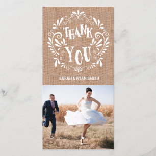 Rustic Burlap Print Wedding Thank You Photo Cards
