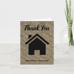 Rustic Burlap Real Estate Agent Thank You Card