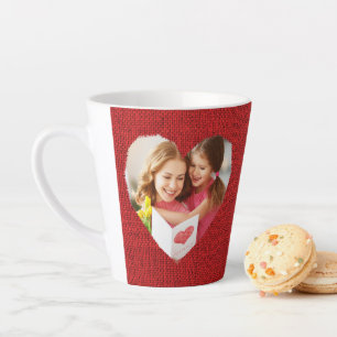 Rustic Burlap Red Heart Mum Photo Latte Mug