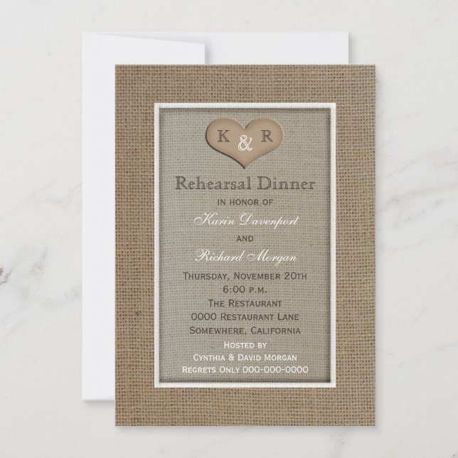 Rustic Burlap Rehearsal Dinner Invitation (Front)