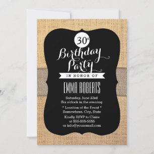 Rustic Burlap Ribbon 30th Birthday Party Invitation