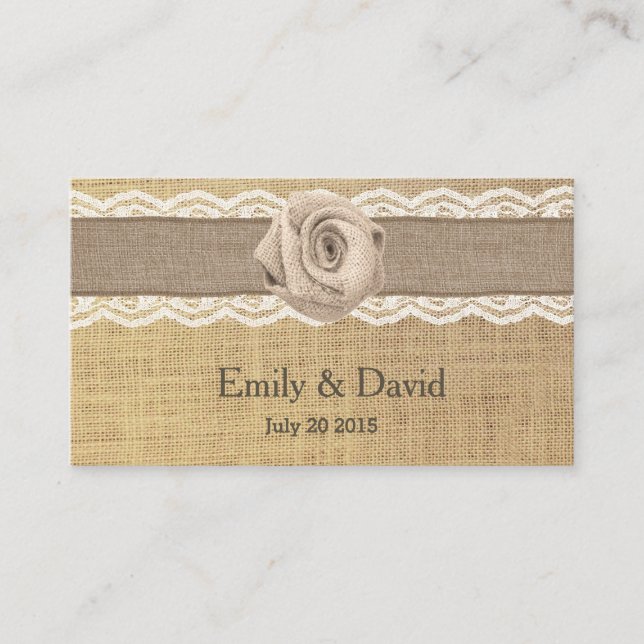 Rustic Burlap Rose Wedding Website Insert Cards (Front)