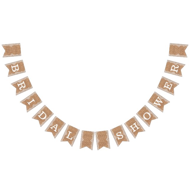 Rustic Burlap Sack with White Lace. Bridal Shower. Bunting (All)