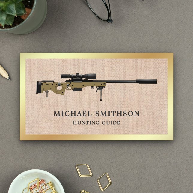 Rustic Burlap Sniper Rifle Gun Shop Gunsmith Business Card (Creator Uploaded)