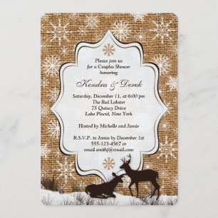 Rustic Burlap Snowflake Deer Couples Shower Invite