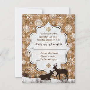Rustic Burlap, Snowflakes and Deer Wedding RSVP Invitation