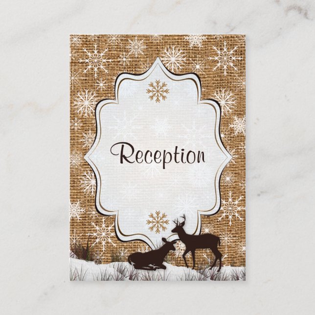 Rustic Burlap, Snowflakes & Deer Enclosure Card (Front)