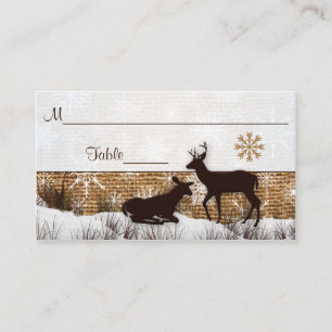 Rustic Burlap, Snowflakes & Deer Wedding Placecard