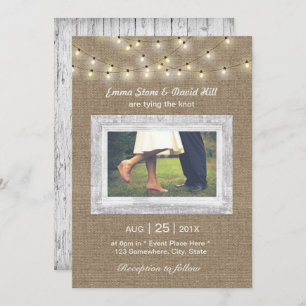 Rustic Burlap String Lights Elegant Photo Wedding Invitation