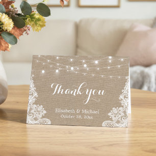 Rustic Burlap String Lights Lace Wedding Thank You