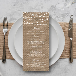 Rustic Burlap String Lights Wedding Menu