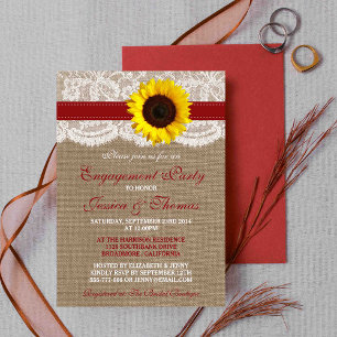 Rustic Burlap Sunflower Engagement Party Or Shower Invitation