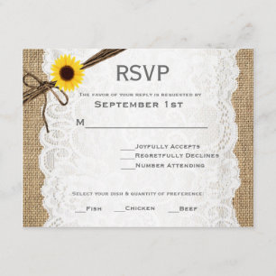 Rustic Burlap, Sunflower, & Lace Wedding RSVP Card