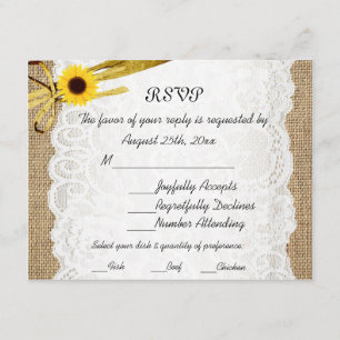 Rustic Burlap Sunflower Lace Wedding RSVP Card