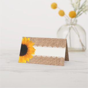 Rustic Burlap Sunflower Wedding Folded Place Card