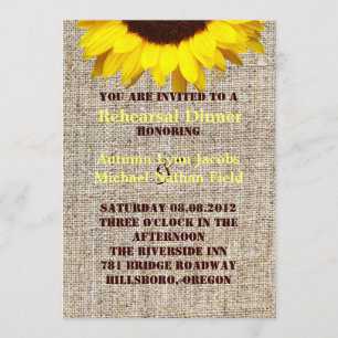 Rustic Burlap Sunflower Wedding rehearsal dinner Invitation