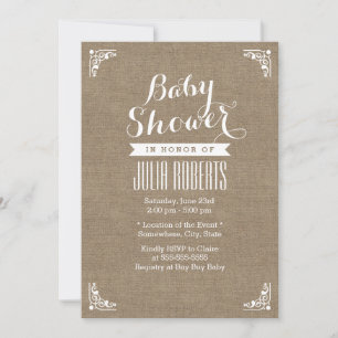 Rustic Burlap Texture Baby Shower Invitations