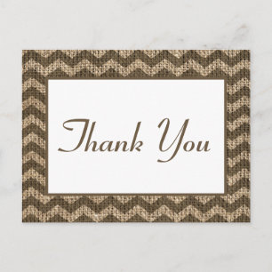 Rustic Burlap Thank You Brown Chevron Country Postcard