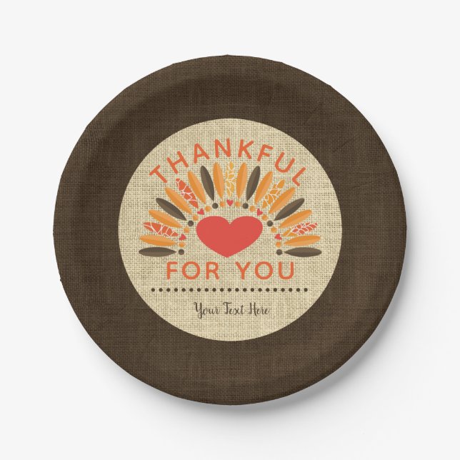 Rustic Burlap THANKFUL FOR YOU Personalised Paper Plate (Front)