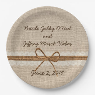 Rustic Burlap Twine Country Wedding Paper Plate