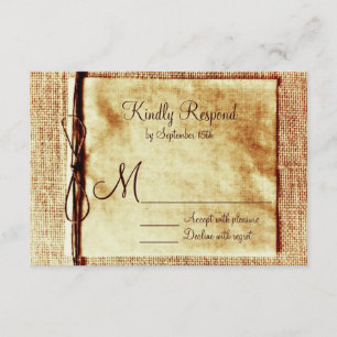 Rustic Burlap Twine Distressed Wedding RSVP Cards