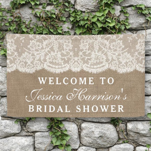 Rustic Burlap & Vintage White Lace Bridal Shower Banner
