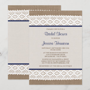 Rustic Burlap & Vintage White Lace Bridal Shower Invitation