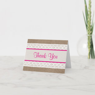 Rustic Burlap & Vintage White Lace Bridal Shower Thank You Card