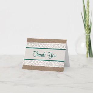 Rustic Burlap & Vintage White Lace Bridal Shower Thank You Card