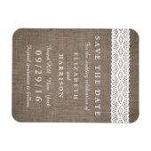 Rustic Burlap & Vintage White Lace Save The Date Magnet (Horizontal)