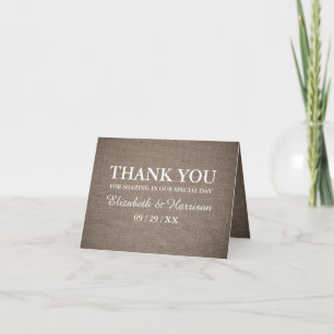 Rustic Burlap Weddig Thank You Card