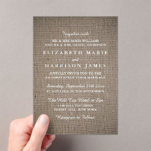 Rustic Burlap Wedding Acrylic Invitations