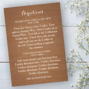 Rustic Burlap Wedding Directions Card