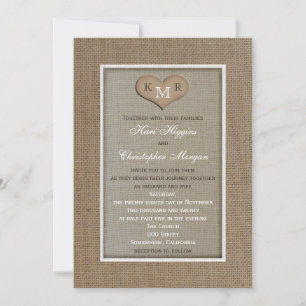 Rustic Burlap Wedding Invitation with Monogram