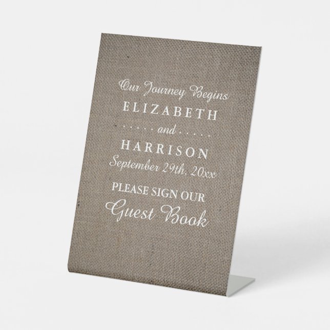 Rustic Burlap Wedding Pedestal Sign (Front)