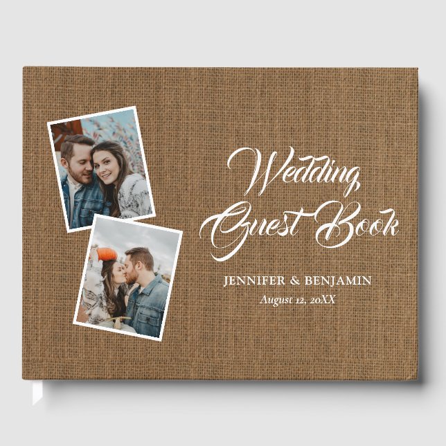 Rustic Burlap Wedding Photo Guest Book (Front)