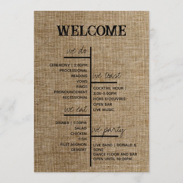 Rustic Burlap Wedding Program – Personalized Programme (Back)